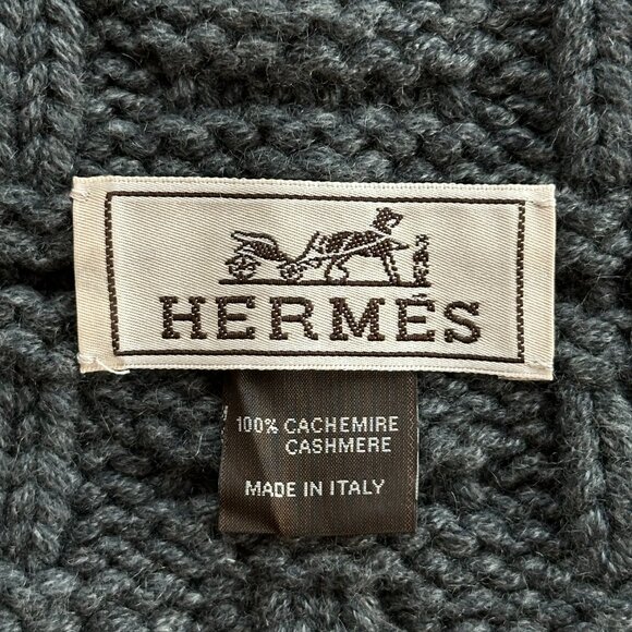 Hermes Grey H Logo Cashmere Scarf - Picture 2 of 2